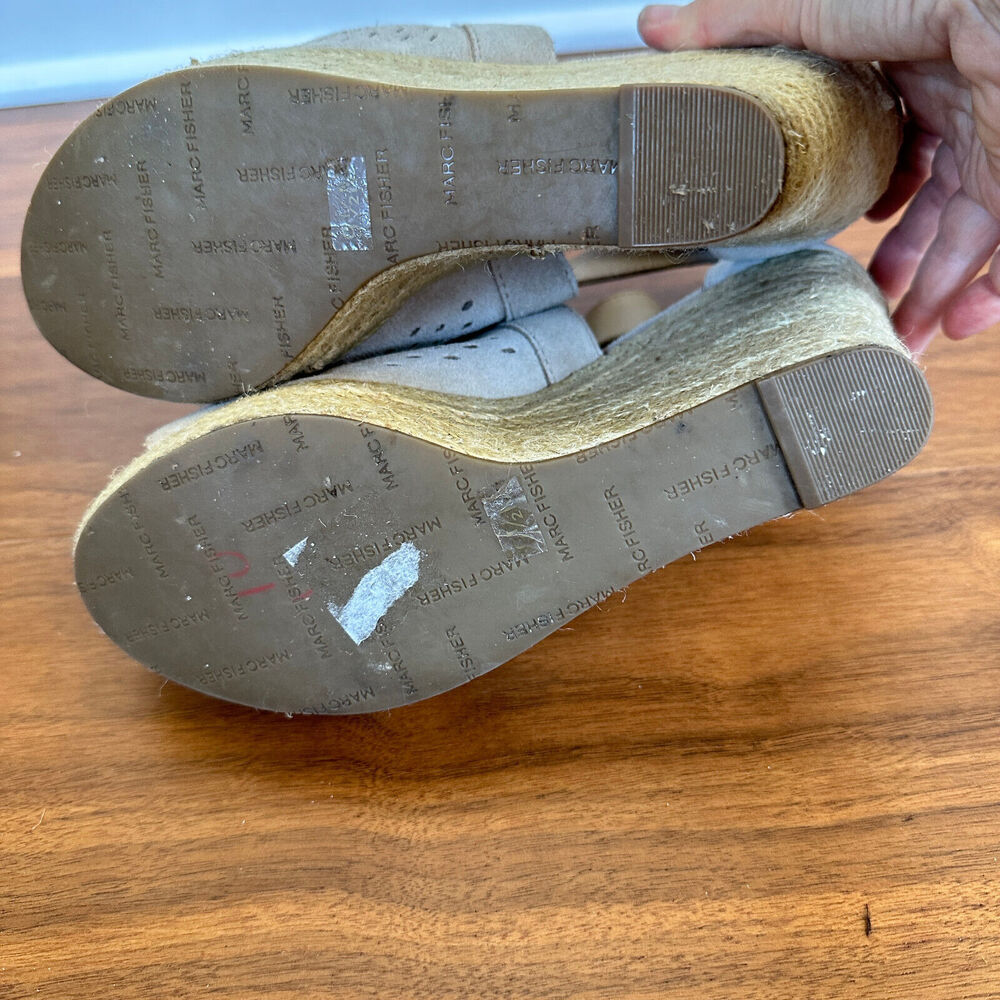 Marc Fisher HALDYA Suede Laser Wedge Platform Espadrille Sandals Size 9.5M Tan - Picture 13 of 15